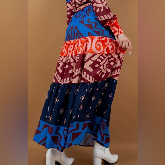 NWOT Bow Tie Blouse and Tiered Maxi Skirt Set in Multi Colors - Picture 8 of 8